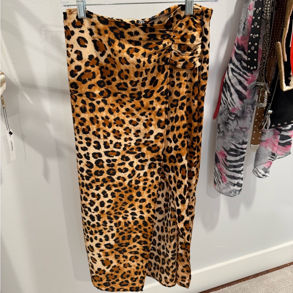 Zara Tan and Cream Maxi Pencil Skirt Wrap Style